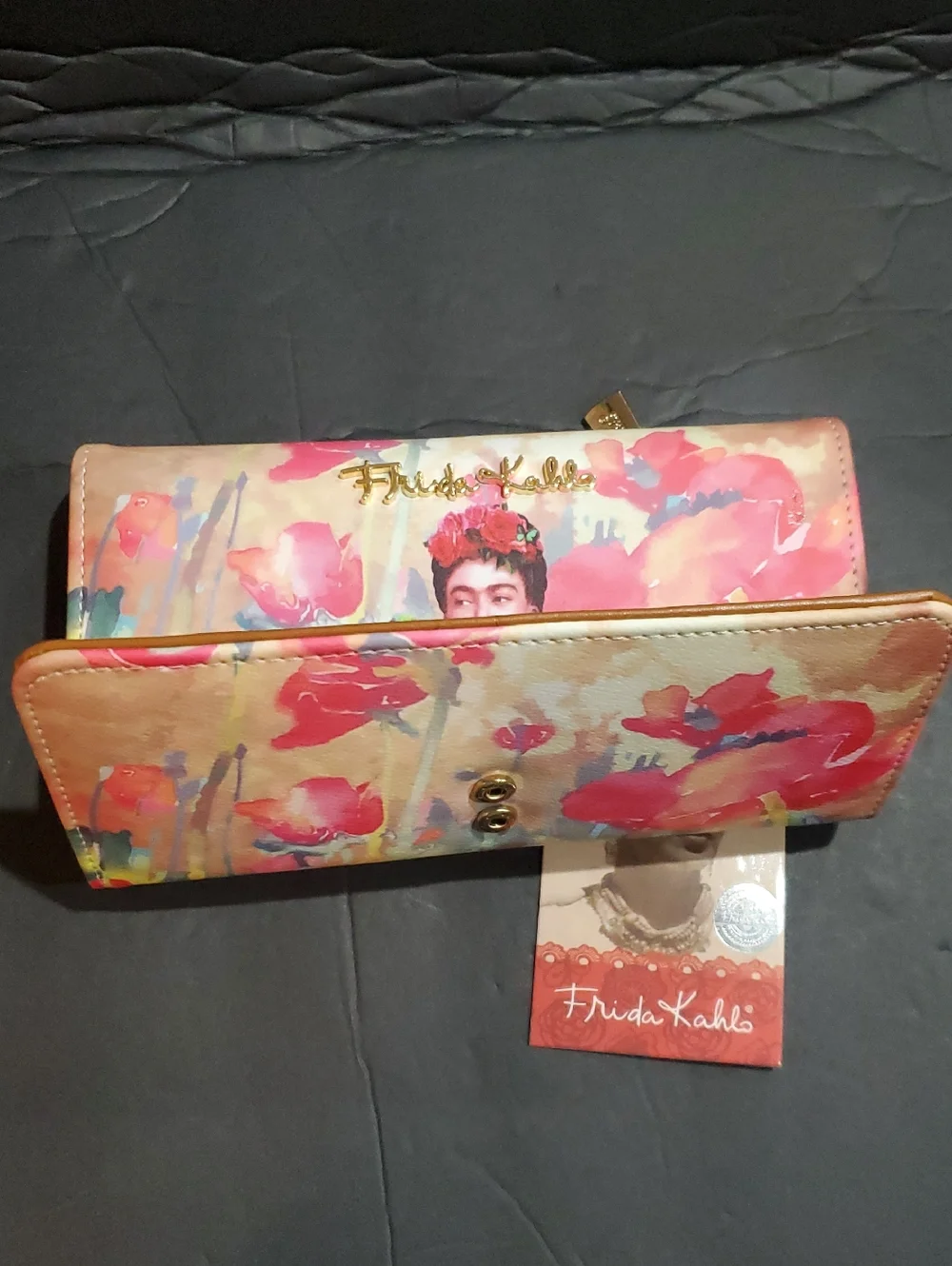 Frida Khalo beautiful pink rose watercolor floral long wallet brand‎ new